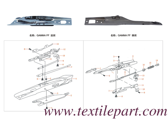 GAMMA FF ENTER GRIPPER GAMMA FF EXIT GRIPPER GAMMA2000 PICANOL RAPIER PARTI di telaio